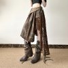Light Asymmetrical Design Retro Midi Skirt for Women - Wandering Hippie Niche Spliced Style