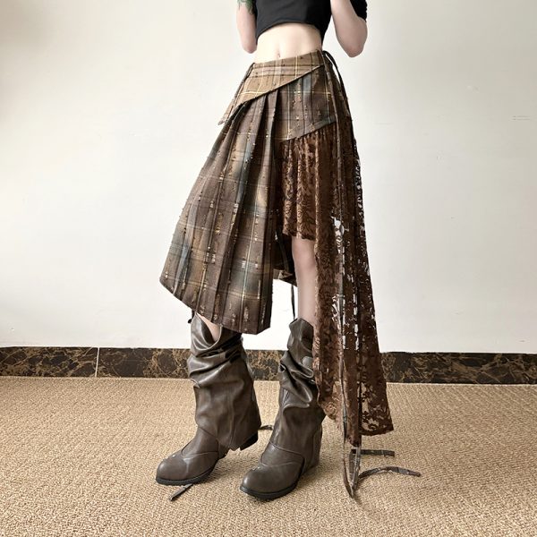 Light Asymmetrical Design Retro Midi Skirt for Women - Wandering Hippie Niche Spliced Style