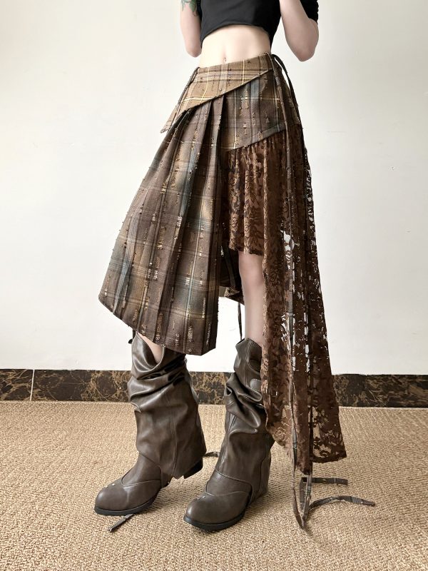 Light Asymmetrical Design Retro Midi Skirt for Women - Wandering Hippie Niche Spliced Style