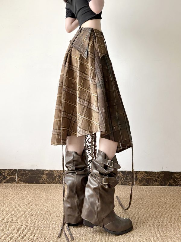 Light Asymmetrical Design Retro Midi Skirt for Women - Wandering Hippie Niche Spliced Style
