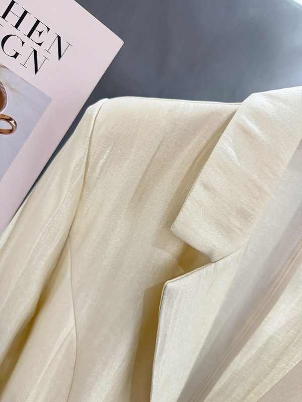 Light Beige Chinese Style Women's Suit Jacket - Thin Draped Fashionable Trendy Summer 2025 Small Suit for Elegant Looks