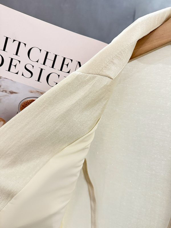 Light Beige Chinese Style Women's Suit Jacket - Thin Draped Fashionable Trendy Summer 2025 Small Suit for Elegant Looks