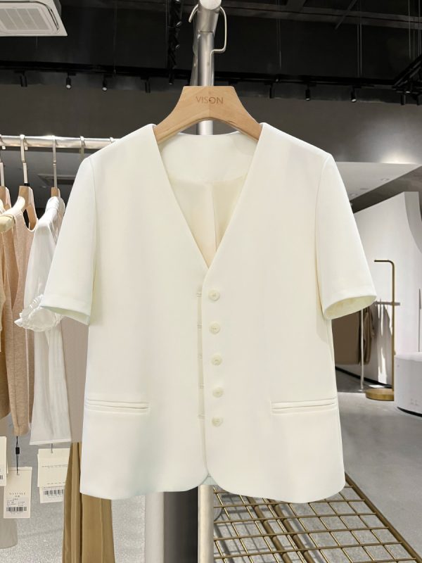 Light Beige Thin Blazer for Petite Women - Short Sleeve Summer Suit in Gentle Socialite Style, Chic 2025 Fashion