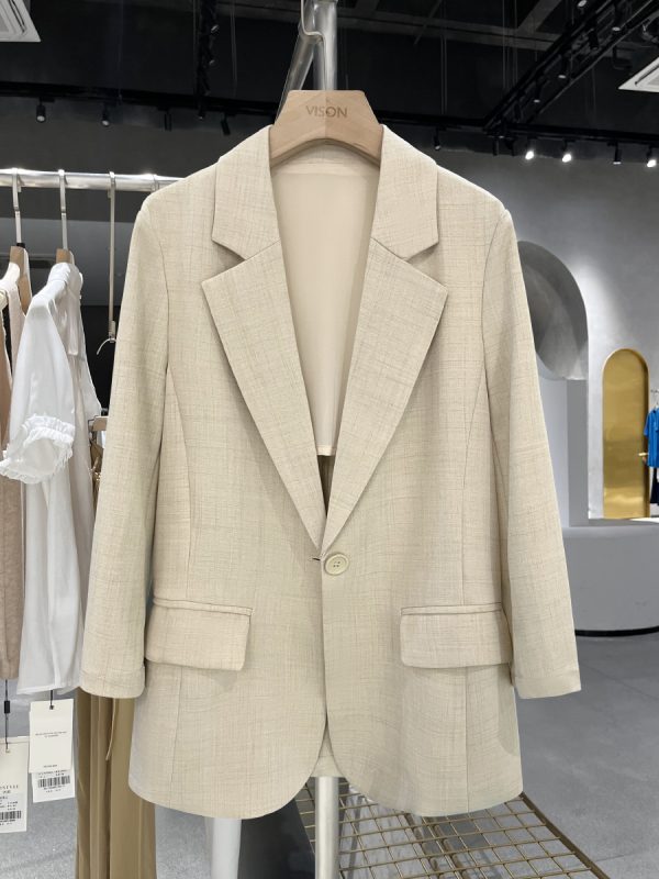 Light Beige Thin Cotton-Linen Blazer for Women - Vintage Commuting Suit Jacket, 2025 Spring Summer Fashion Essentials