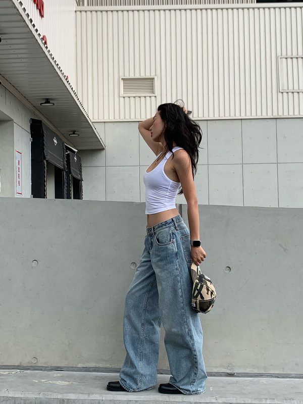 Light Blue Washed Denim Jeans - Low Waist Style, 90s Inspired, Casual Everyday Look, Perfect for Lazy Mornings
