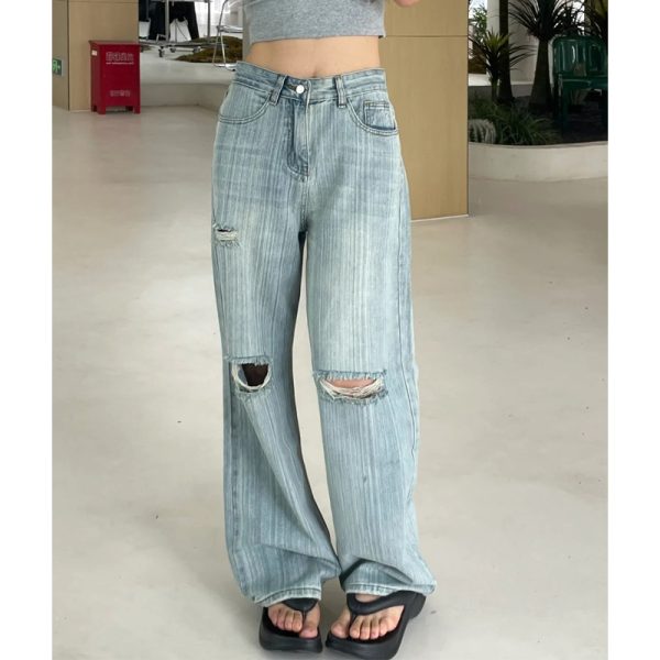 Light-Colored High-Waisted Wide-Leg Denim Pants for Women - Summer 2025 Plus Size Slim-Fit Straight-Leg Style