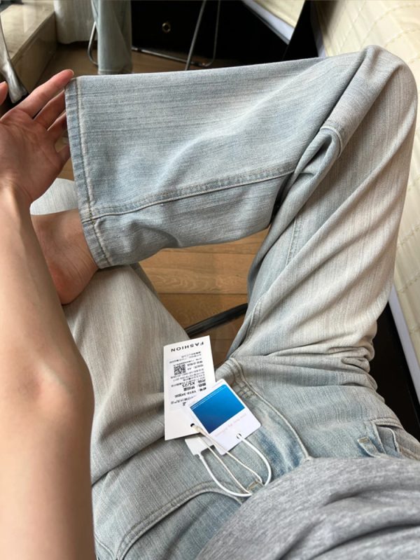 Light-Colored High-Waisted Wide-Leg Denim Pants for Women - Summer 2025 Plus Size Slim-Fit Straight-Leg Style