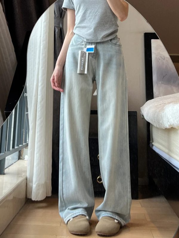 Light-Colored High-Waisted Wide-Leg Denim Pants for Women - Summer 2025 Plus Size Slim-Fit Straight-Leg Style