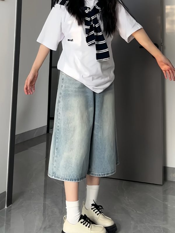 Light-Colored Women's Plus-Size Summer Wide-Leg Pants, High-Waisted Loose-Fitting 7/8 Length Trousers for a Flattering Fit