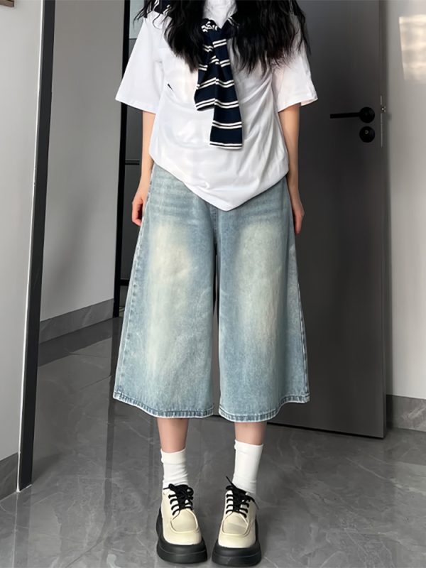 Light-Colored Women's Plus-Size Summer Wide-Leg Pants, High-Waisted Loose-Fitting 7/8 Length Trousers for a Flattering Fit