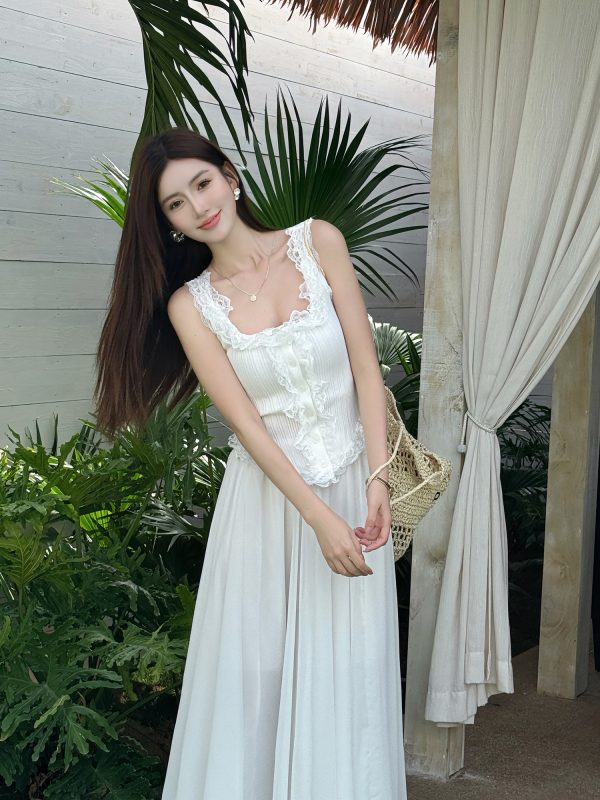 Light Fabric Summer Lace Trim Spliced Inner Knitted Vest Shirt for Women - Sweet & Spicy Style