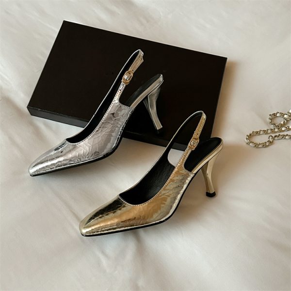 Light Luxury French Square-Toe Lambskin Mule High-Heeled Sandals - Open Back Italian Style Socialite Footwear
