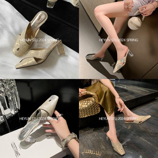 Light Luxury Rhinestone High-Heeled Sandals for Women - Versatile Backless Design, Fashionable Style for Any Occasion