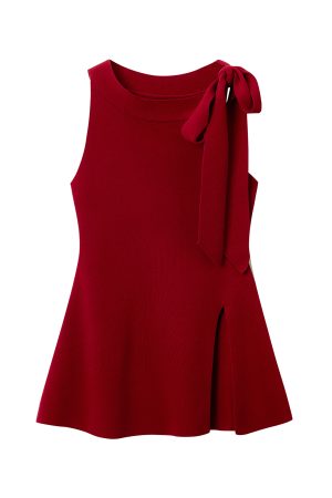 Light Purple Charm Lace-Up Bow Sleeveless Split Tank Top - Unique Women's Summer Fashion in 90s Style