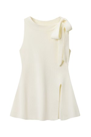 Light Purple Charm Lace-Up Bow Sleeveless Split Tank Top - Unique Women's Summer Fashion in 90s Style