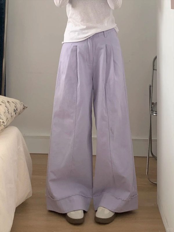 Light Purple Wide-Leg Cropped Jeans for Women - Plus Size, Loose Fit, Flattering for Pear-Shaped Figures, Trendy Casual Style