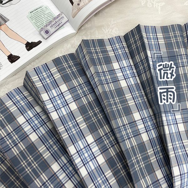 Light Rain Falling Flowers Gemini Check JK Uniform with Pudding Bear Design and Authentic Check Skirt - Y2K Fashion Style
