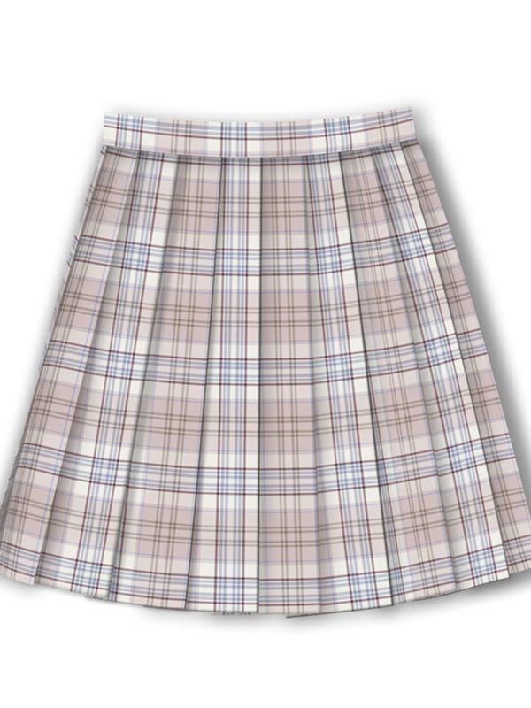 Light Rain Falling Flowers Gemini Check JK Uniform with Pudding Bear Design and Authentic Check Skirt - Y2K Fashion Style