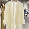 Light Yellow Loose Fit Suit Jacket for Women - Stylish Draping Blazer, 2025 Spring/Summer, Sun-Protective, Age-Reducing Fashion