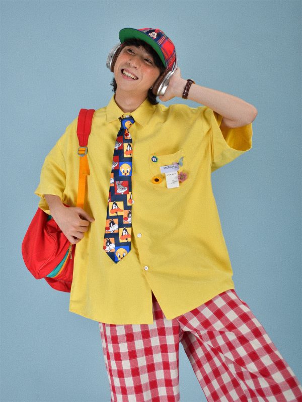 Light Yellow Short Sleeve Shirt for Women - Vintage Loose Fit Korean Style Summer Top - Popular Half Sleeve Design for Students