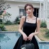 Lightweight A-Line Short Skirt for Tall Women, High Waist, Square Neck, Slimming, Stretchy Little Black Dress for Spring & Summer