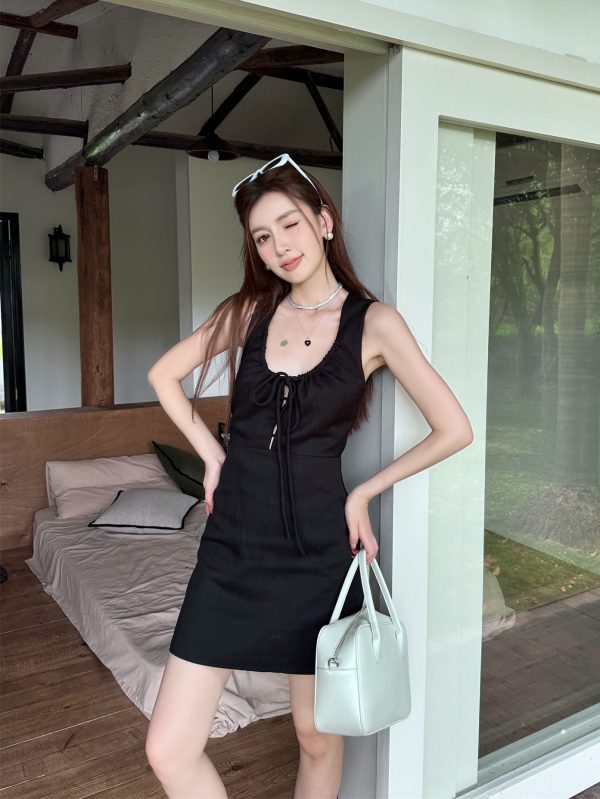 Lightweight Adjustable U-Neck Hollow Sexy Tank Dress - Slimming Tencel Summer Dress with French Short Skirt in White