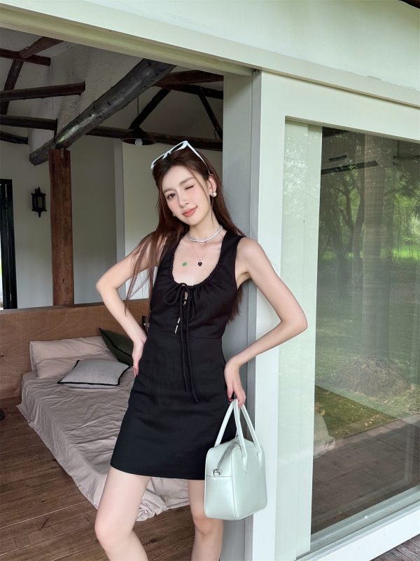 Lightweight Adjustable U-Neck Hollow Sexy Tank Dress - Slimming Tencel Summer Dress with French Short Skirt in White