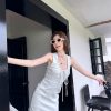 Lightweight Adjustable U-Neck Hollow Sexy Tank Dress - Slimming Tencel Summer Dress with French Short Skirt in White