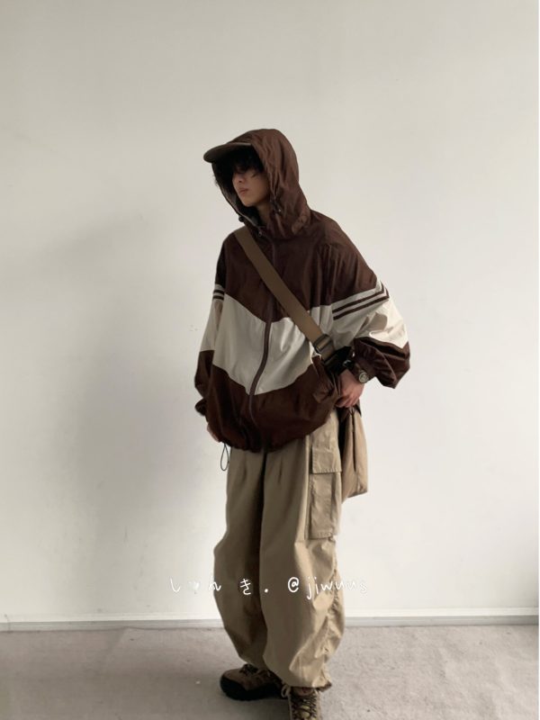 Lightweight Color-Blocked Hooded Sun Protection Jacket for Men and Women - Japanese Retro Outdoor Work Coat, Breathable Summer Style