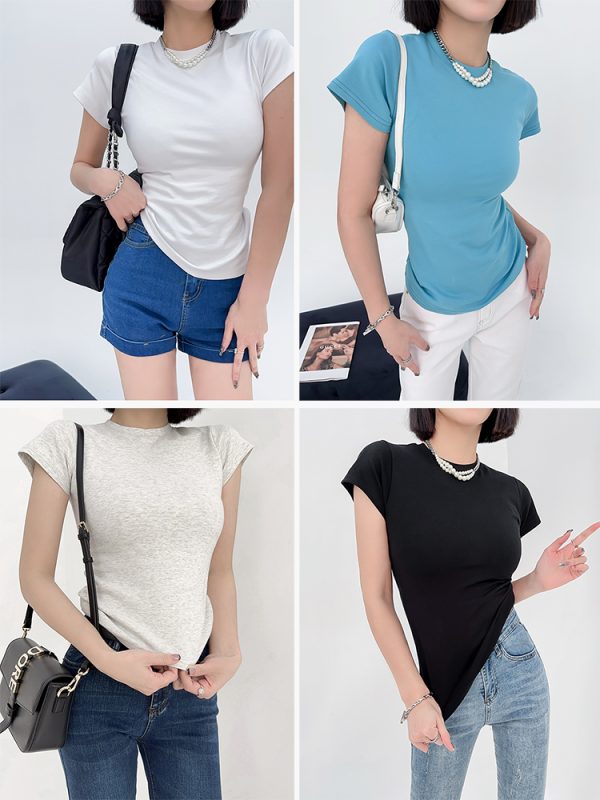 Lightweight Fitted Short Sleeve Round Neck T-Shirt for Women - Spring/Summer Basic Top, Perfect for Casual Outfits