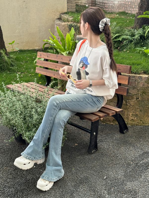 Lightweight Fleece Mid-Rise Slim Fit Flared Jeans for Women - Perfect for Spring and Autumn, Casual Chic Style