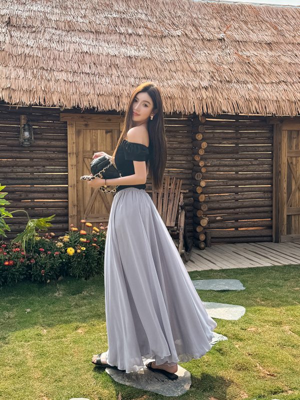 Lightweight High-Waisted A-Line Chiffon Skirt, Floor-Length, Slimming Design, Perfect for Spring and Summer Fashion