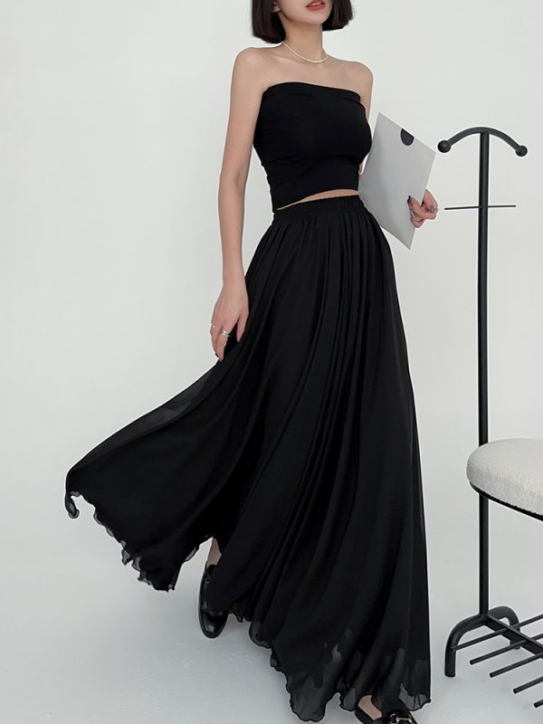 Lightweight High-Waisted A-Line Chiffon Skirt, Floor-Length, Slimming Design, Perfect for Spring and Summer Fashion