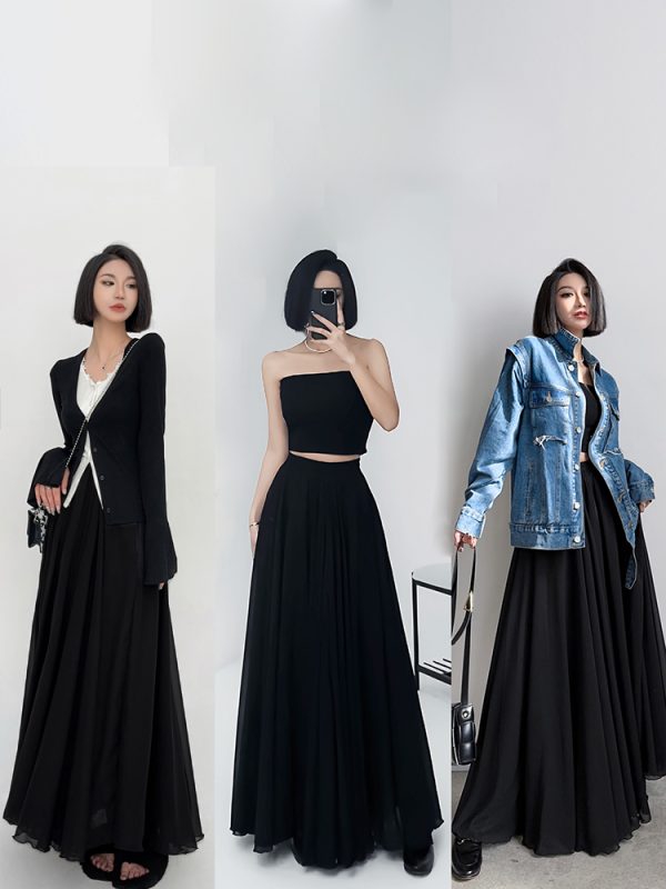 Lightweight High-Waisted A-Line Chiffon Skirt, Floor-Length, Slimming Design, Perfect for Spring and Summer Fashion