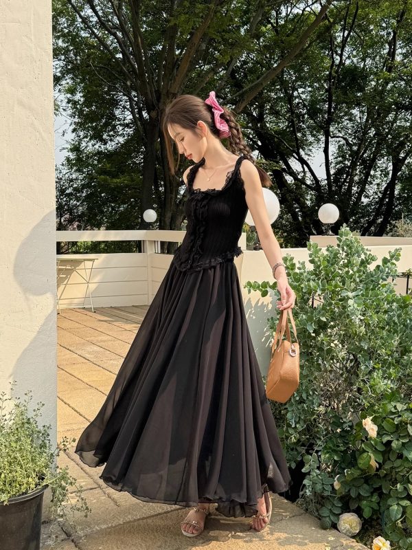Lightweight High-Waisted A-Line Chiffon Skirt, Floor-Length, Slimming Design, Perfect for Spring and Summer Fashion