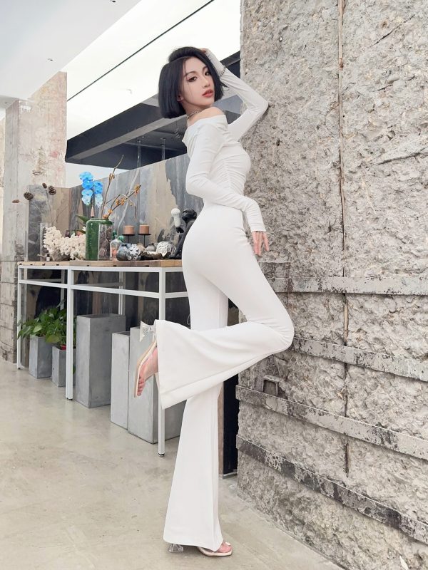 Lightweight High-Waisted Bell-Bottom Pants for Spring & Summer, Stretchy Slim-Fit Draped Wide-Leg Trousers