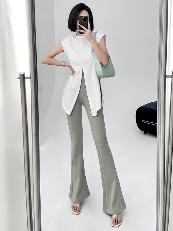 Lightweight High-Waisted Bell-Bottom Pants for Spring & Summer, Stretchy Slim-Fit Draped Wide-Leg Trousers