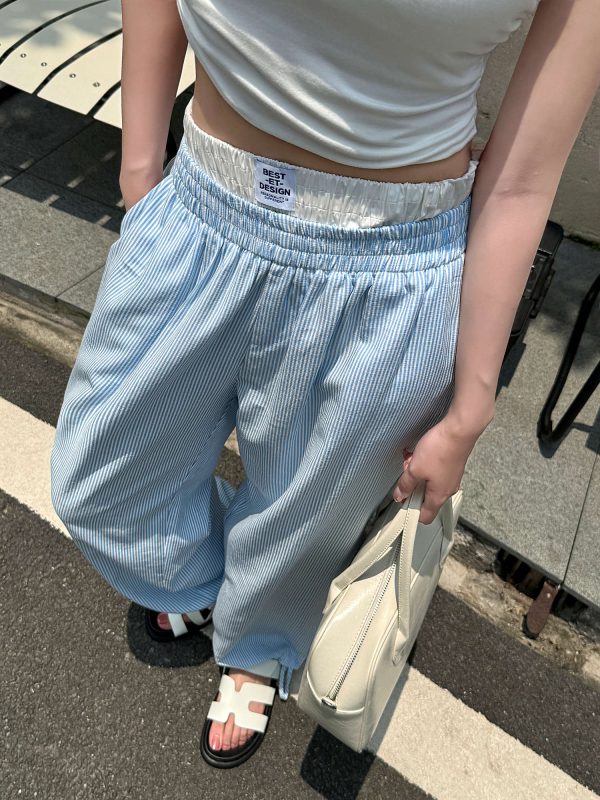 Lightweight High-Waisted Casual Wide-Leg Pants - Summer Striped Blue and White Loose Straight-Leg Trousers for Effortless Style