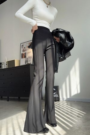 Lightweight High-Waisted Flared Pants for Women - Stretchy Draping Wide-Leg, Slimming Floor-Length Design for Spring and Autumn