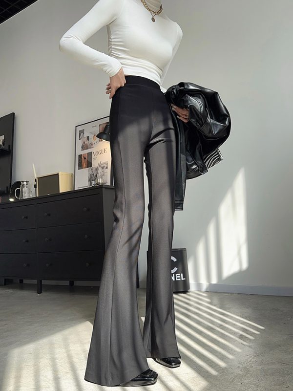 Lightweight High-Waisted Flared Pants for Women - Stretchy Draping Wide-Leg, Slimming Floor-Length Design for Spring and Autumn