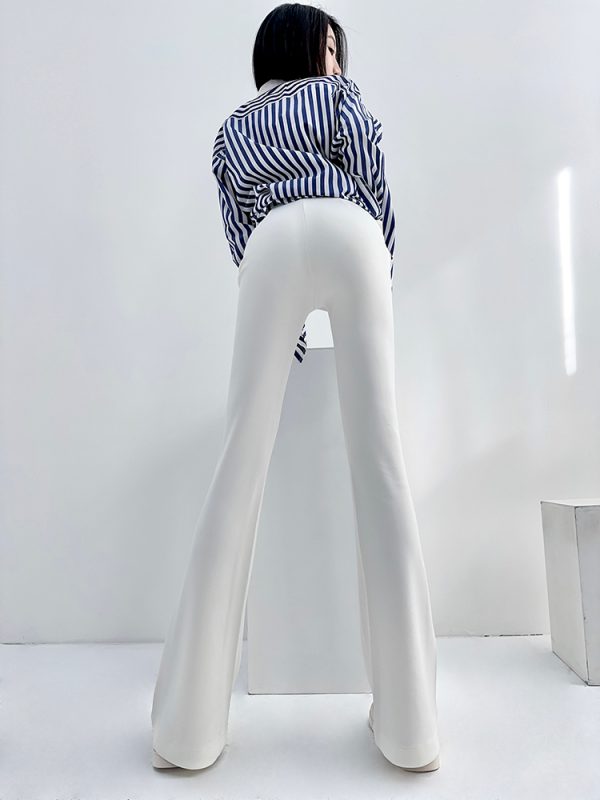 Lightweight High-Waisted Flared Pants for Women - Stretchy Draping Wide-Leg, Slimming Floor-Length Design for Spring and Autumn