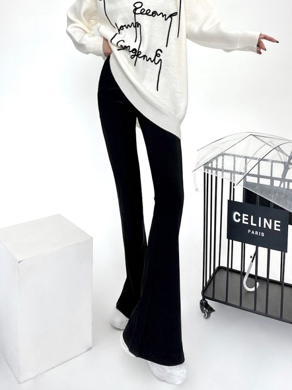 Lightweight High-Waisted Flared Pants for Women - Stretchy Draping Wide-Leg, Slimming Floor-Length Design for Spring and Autumn