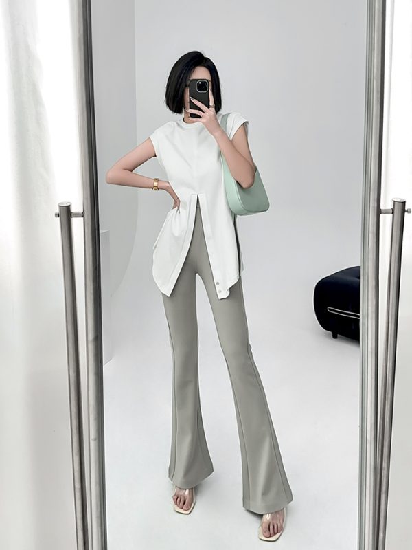 Lightweight High-Waisted Flared Pants for Women - Stretchy Draping Wide-Leg, Slimming Floor-Length Design for Spring and Autumn