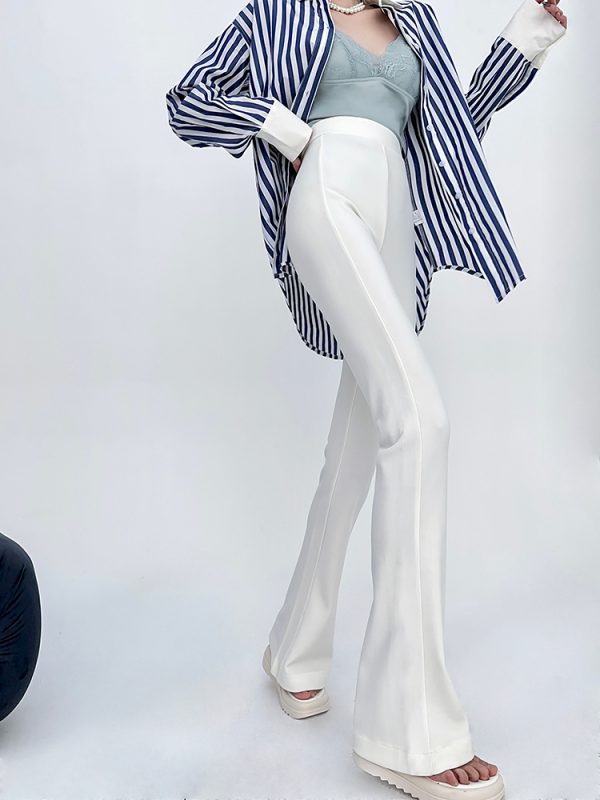 Lightweight High-Waisted Flared Pants for Women - Stretchy Draping Wide-Leg, Slimming Floor-Length Design for Spring and Autumn