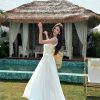 Lightweight High-Waisted Floor-Length Chiffon Skirt with 3-Layered Hem - Summer Beach Skirt with Elastic Waist