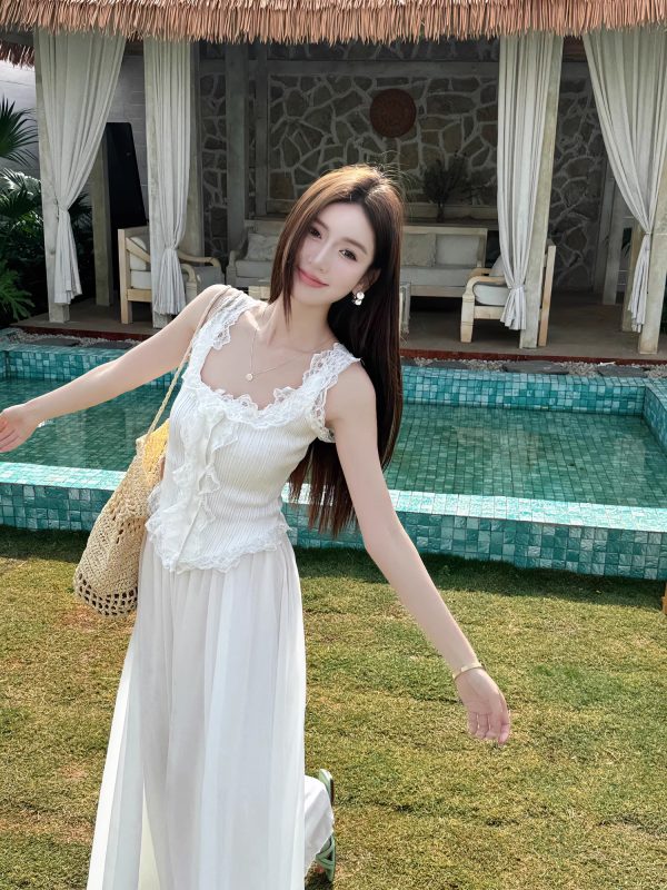 Lightweight High-Waisted Floor-Length Chiffon Skirt with 3-Layered Hem - Summer Beach Skirt with Elastic Waist