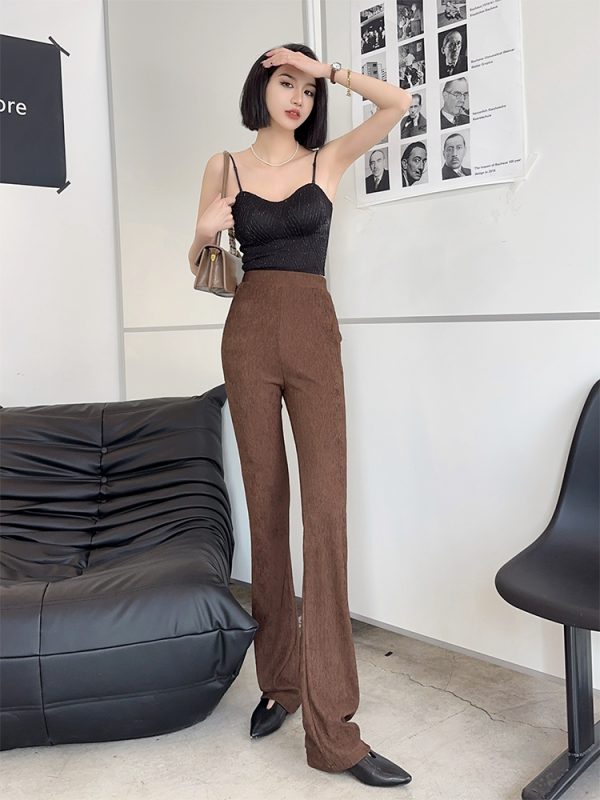 Lightweight High-Waisted Retro Flared Pants for Women - Slim Fit, Stretchy, Floor-Length Design for Spring and Summer Fashion