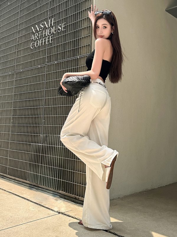 Lightweight High-Waisted Wide-Leg Jeans for Women - Summer Loose Fit, Split Hem, Floor-Length Tencel, White, Y2K Style