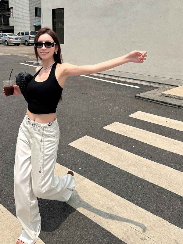 Lightweight High-Waisted Wide-Leg Jeans for Women - Summer Loose Fit, Split Hem, Floor-Length Tencel, White, Y2K Style
