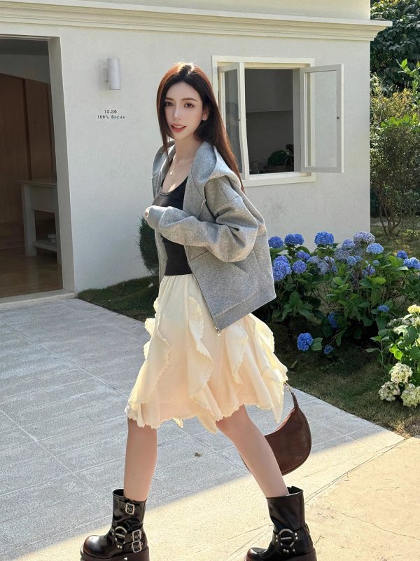 Lightweight Irregular Lace Ruffled A-Line Skirt â€“ Versatile Chiffon Cake Skirt for Spring and Summer Fashion